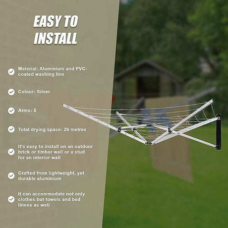 Wall-Mountable 5-Arm Clothes Airer Dryer