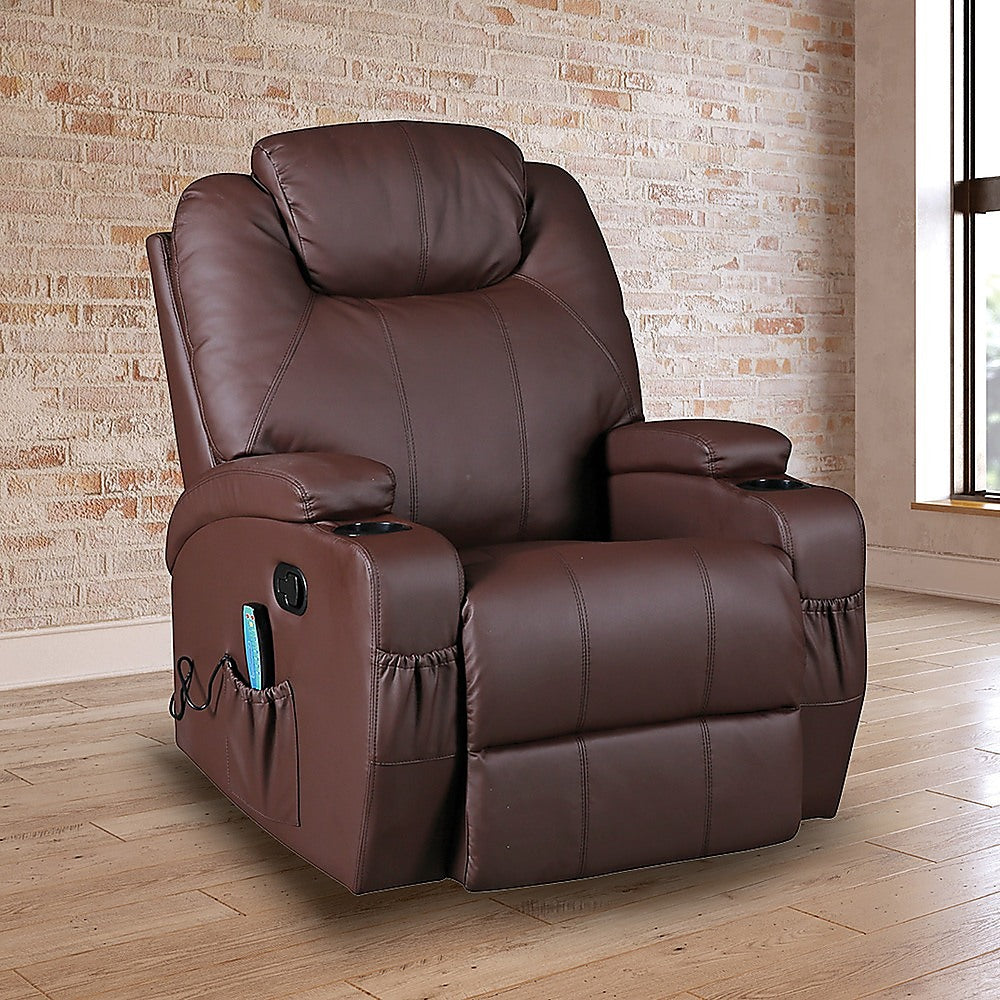 Palermo 360° Swivel Massage Recliner Chair with Heated PU Leather