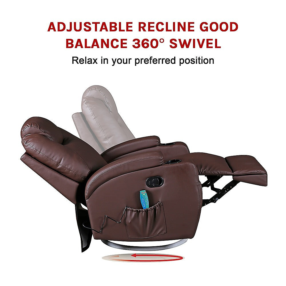 Palermo 360° Swivel Massage Recliner Chair with Heated PU Leather