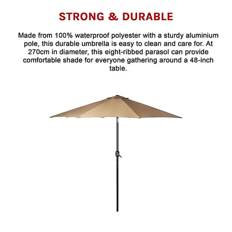 9FT Patio Umbrella Outdoor Garden Table Umbrella with 8 Sturdy Ribs