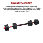 20kg Adjustable Rubber Dumbbell Set Barbell Home GYM Exercise Weights