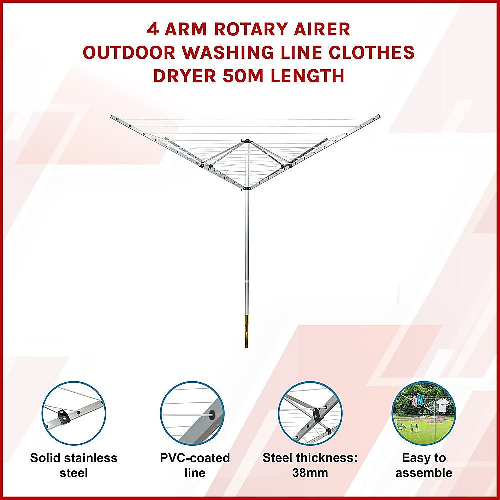 4 Arm 50m Rotary Outdoor Clothes Dryer