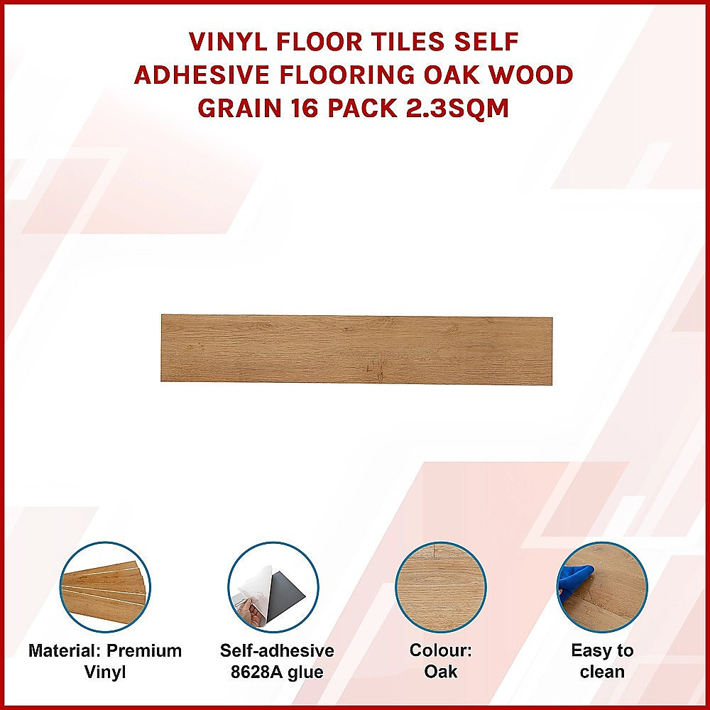 Self-Adhesive Oak Vinyl Floor Tiles 16 Pack