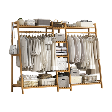 Elegant Bamboo Portable Clothes Rack Stand