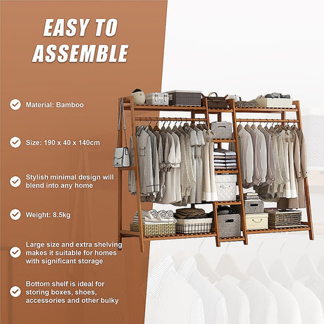 Bamboo Portable Clothes Rack and Garment Stand
