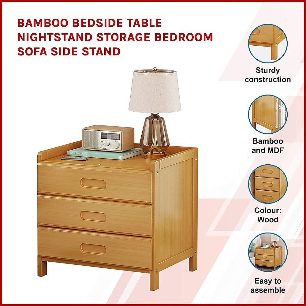 Bamboo Bedside Table Nightstand Storage Bedroom Sofa Side Stand Organizer