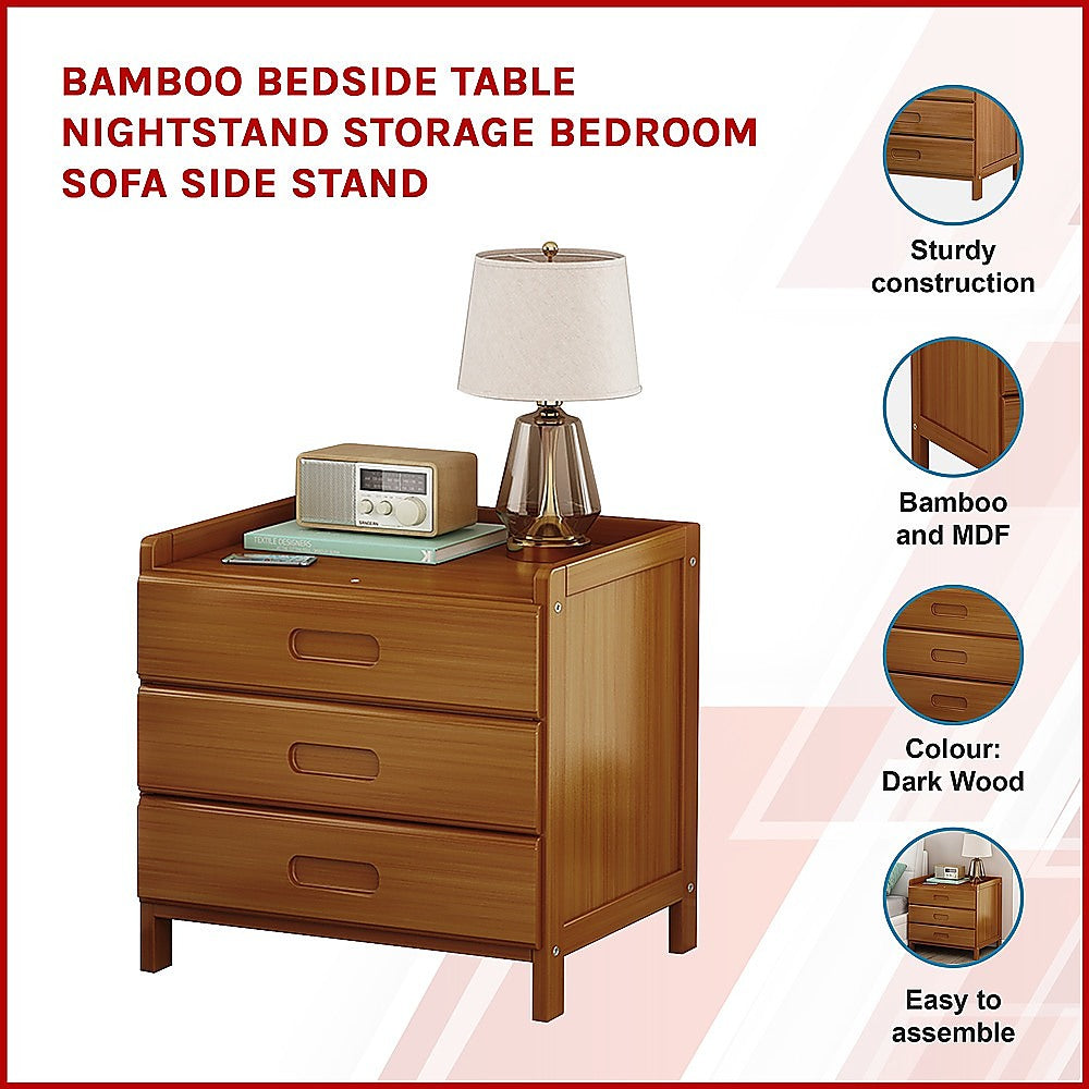 Bamboo Bedside Table Nightstand Storage Bedroom Sofa Side Stand Organizer