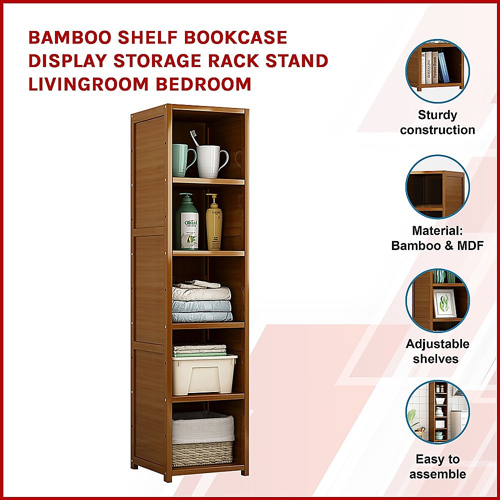Bamboo Adjustable Shelf Bookcase Display Rack