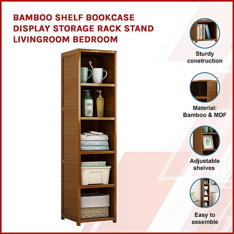 Bamboo Adjustable Shelf Bookcase Display Rack