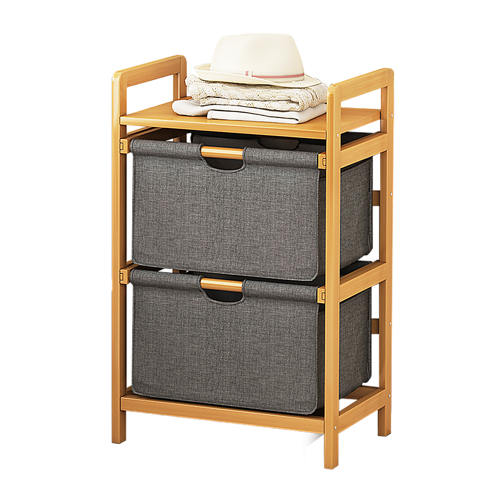 Bamboo Shelf with Removable Storage Hamper