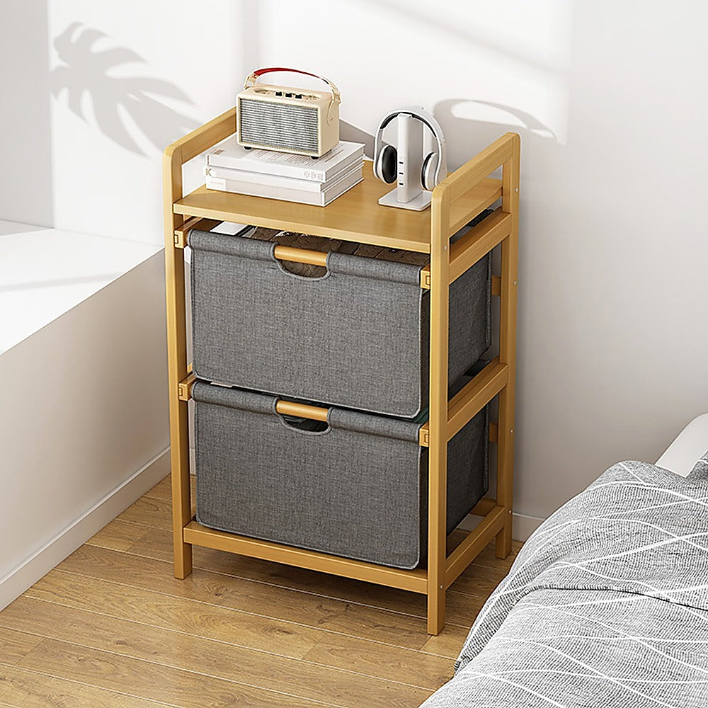 Bamboo Shelf with Removable Storage Hamper