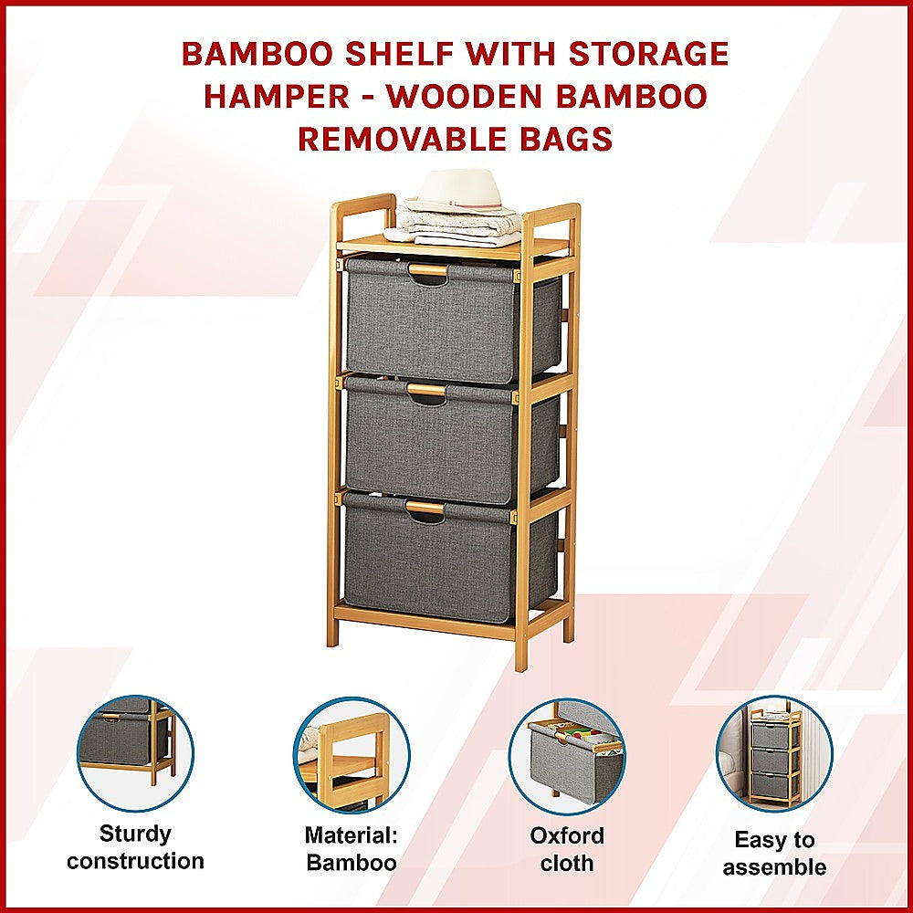 Bamboo Storage Shelf with Removable Hampers