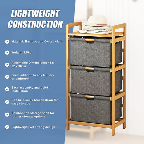 Bamboo Storage Shelf with Removable Hampers