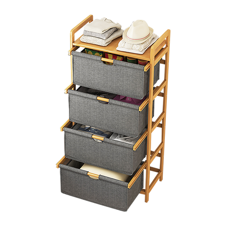 Bamboo Storage Shelf with Removable Hamper