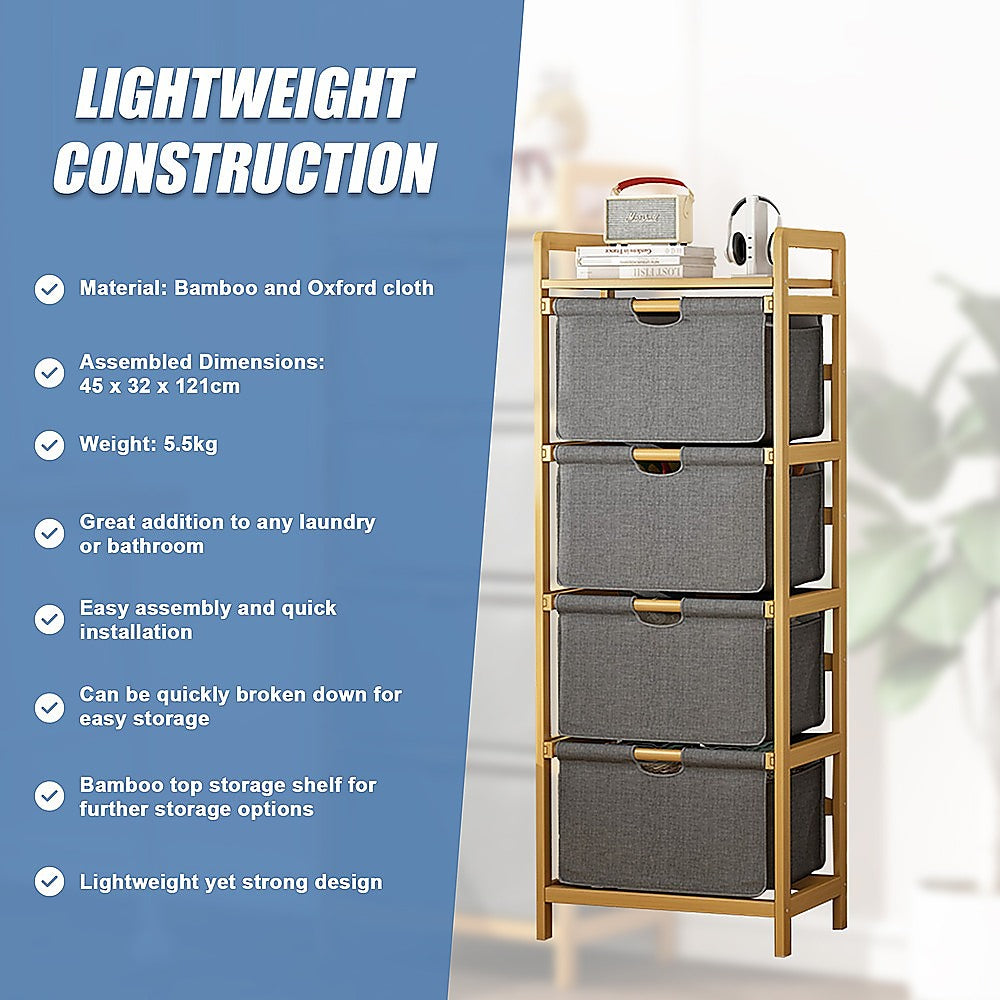 Bamboo Storage Shelf with Removable Hamper