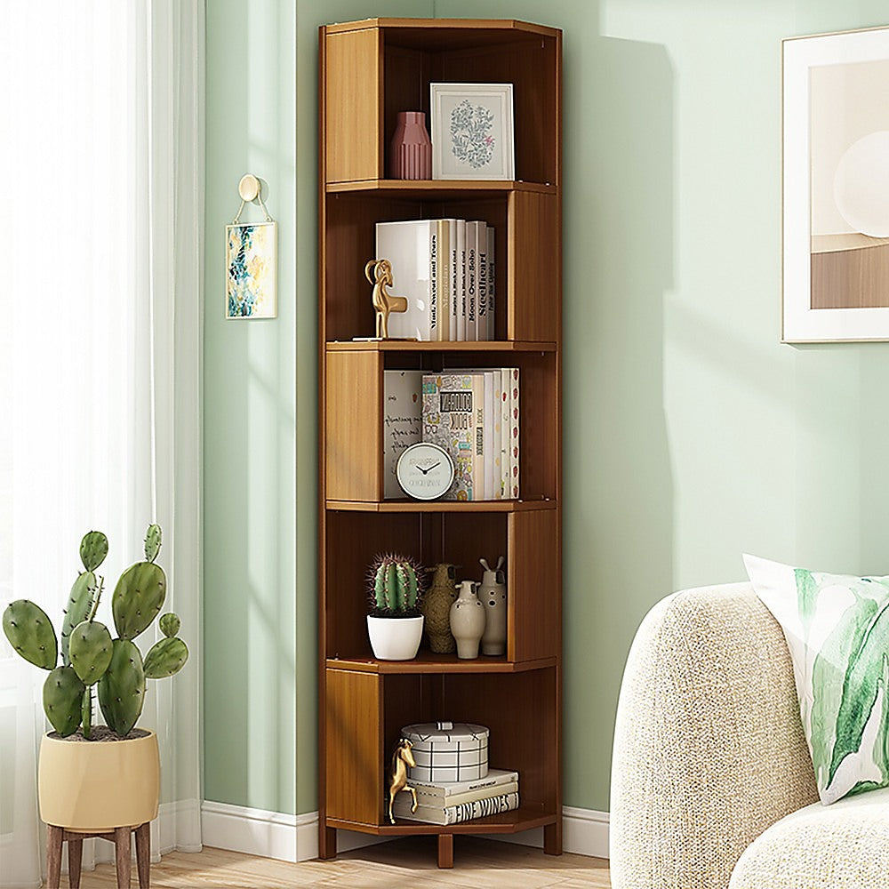 Industrial 5-Shelf Corner Bookcase