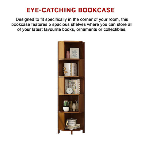 Industrial 5-Shelf Corner Bookcase