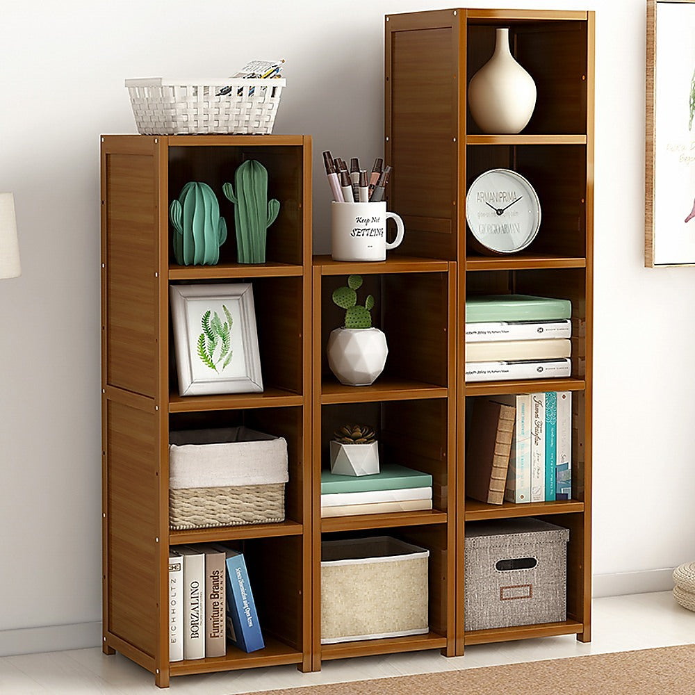 Bamboo Adjustable Bookcase Storage Rack Set