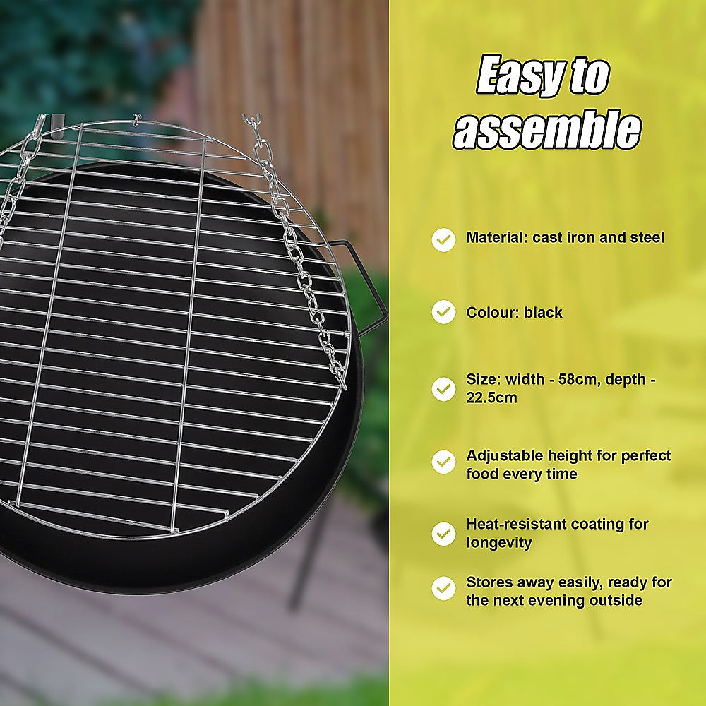 Tripod Cast Iron & Steel Fire Pit BBQ