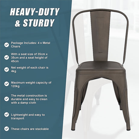 Vintage Metal Stackable Dining Chairs Set of 4