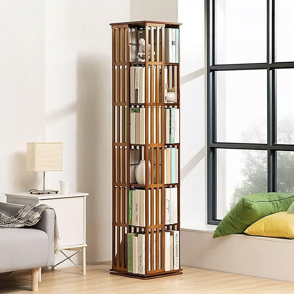 360 Rotating Bamboo Bookshelf in Dark Wood