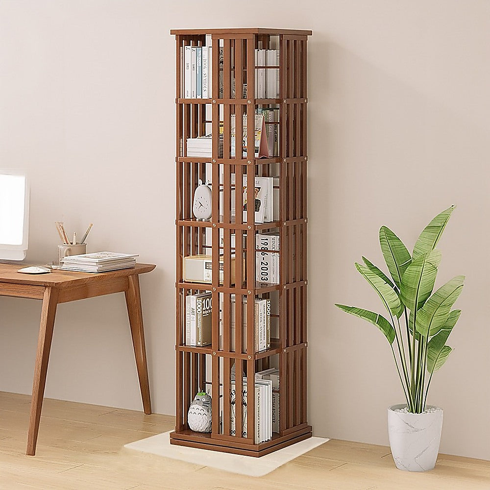 360 Rotating Bamboo Bookshelf in Dark Wood