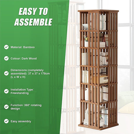 360 Rotating Bamboo Bookshelf in Dark Wood