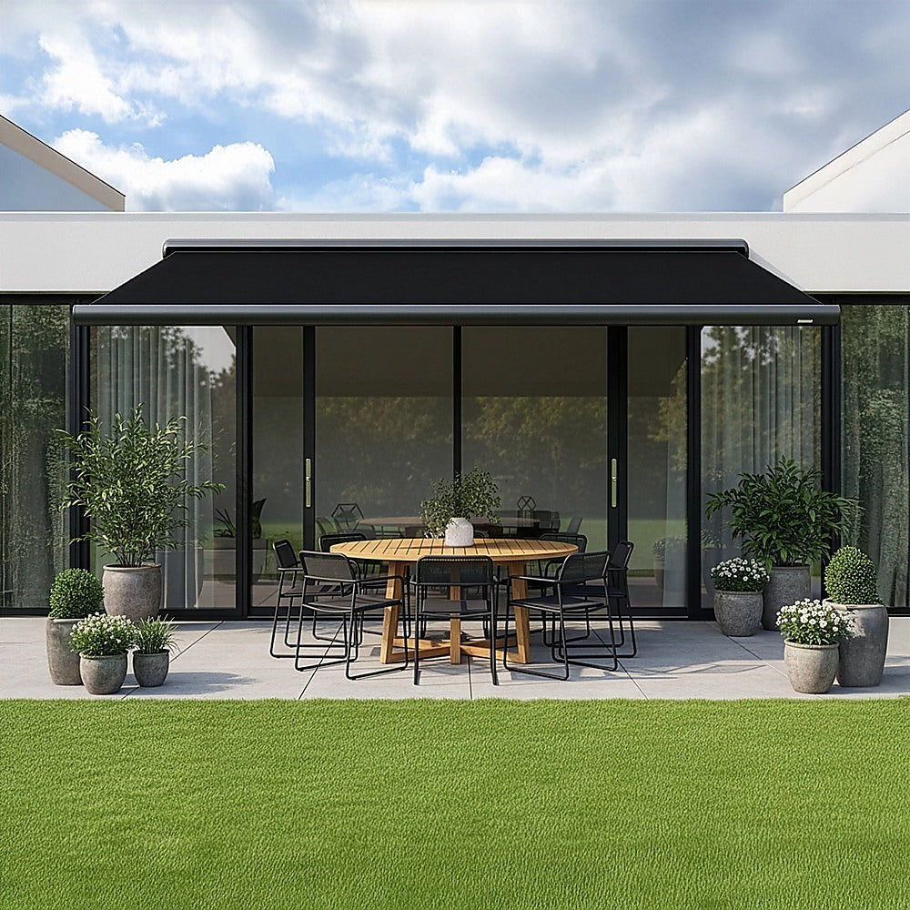 5.0m x 3.0m Retractable Folding Arm Awning Heavy Duty Full Cassette Motorised