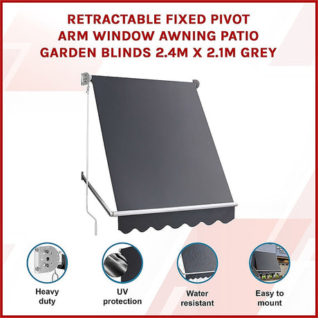 Retractable Fixed Pivot Arm Window Awning Patio Garden Blinds 2.4m x 2.1m Grey