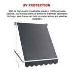 Retractable Fixed Pivot Arm Window Awning Patio Garden Blinds 2.4m x 2.1m Grey