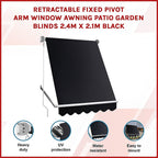 Retractable Fixed Pivot Arm Window Awning Patio Garden Blinds 2.4m x 2.1m Black