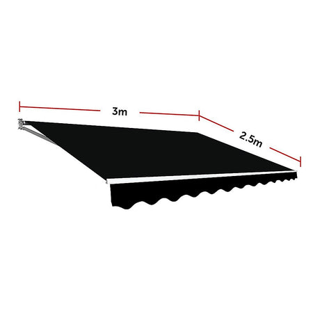 Outdoor Folding Arm Awning Retractable Sunshade Canopy Black 3.0m x 2.5m