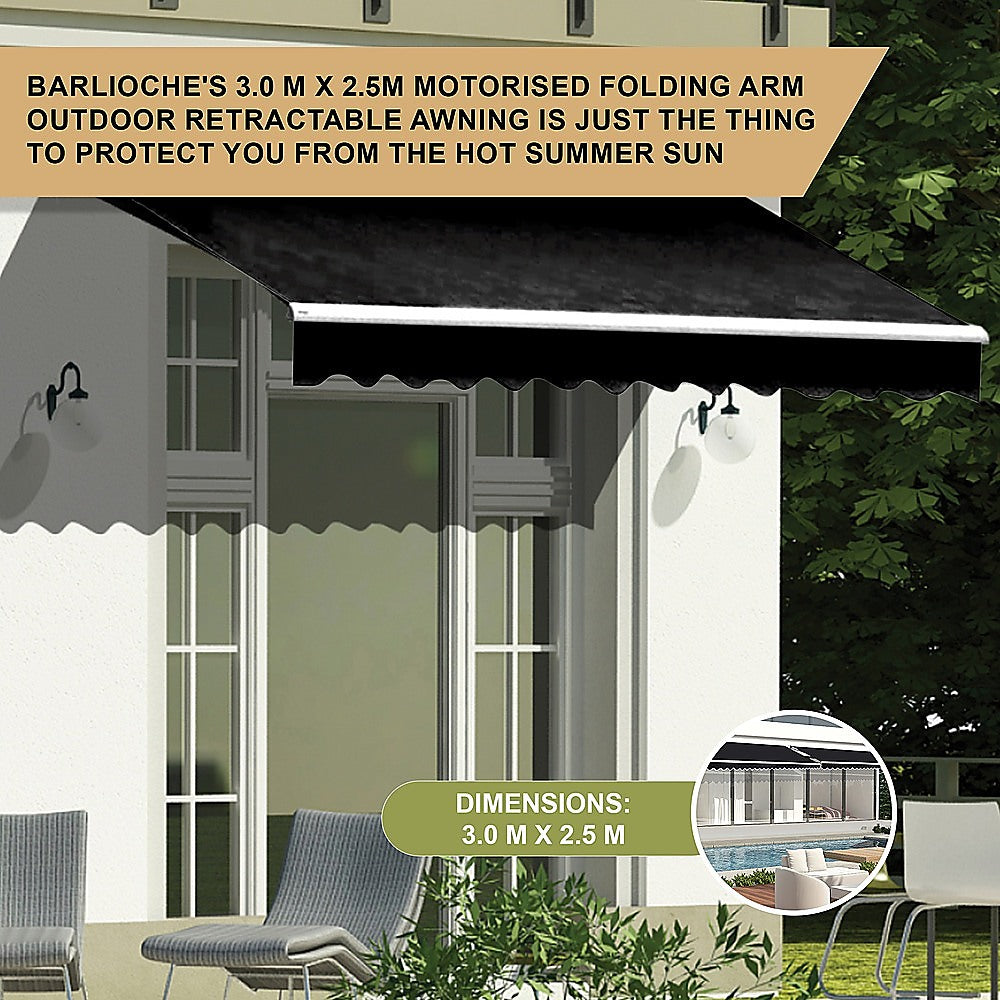 Motorised Outdoor Folding Arm Awning Retractable Sunshade Canopy Black 3.0m x 2.5m