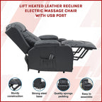 Lift Heated Leather Recliner with Electric Massage and USB Port