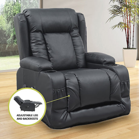 Lift Heated Leather Recliner with Electric Massage and USB Port