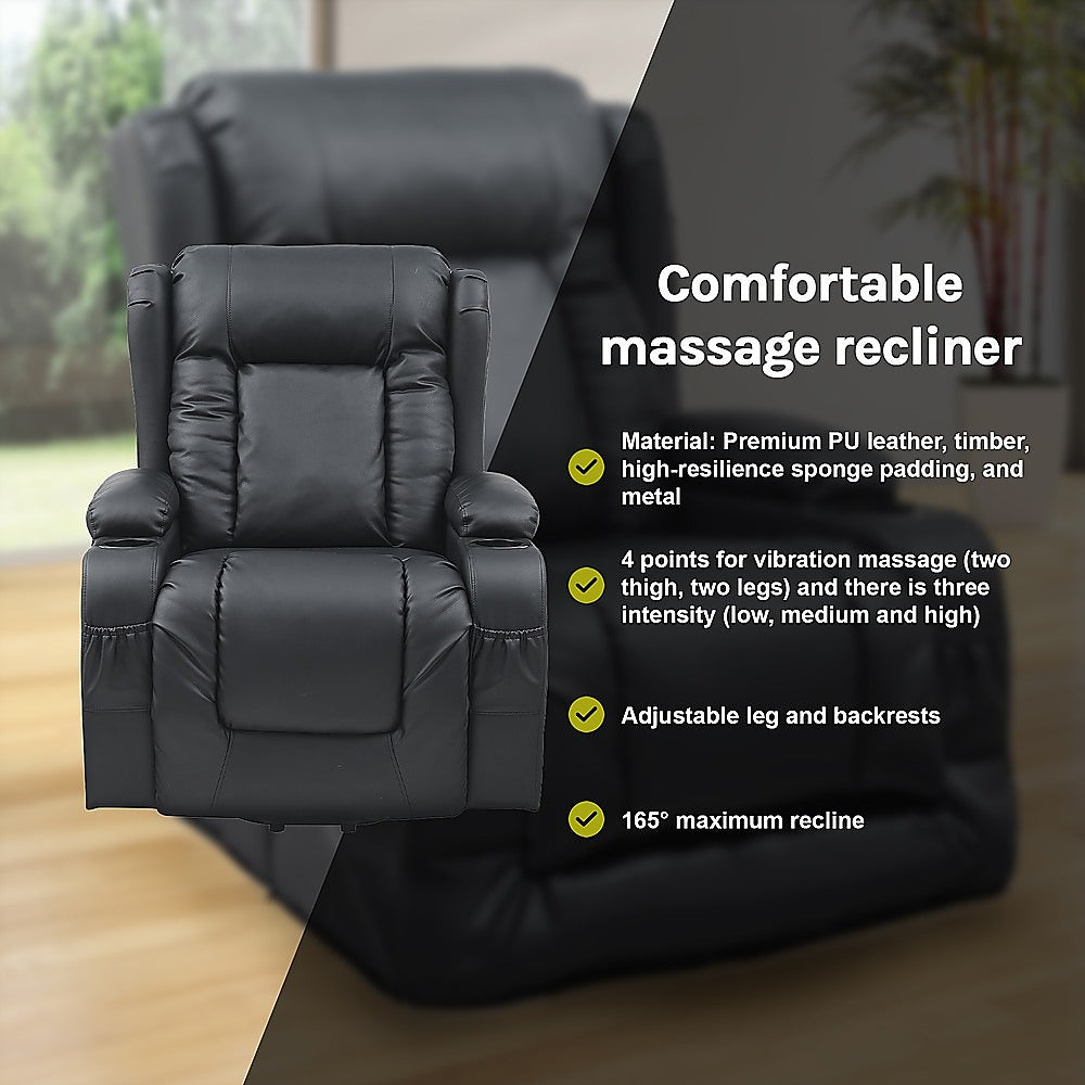 Lift Heated Leather Recliner with Electric Massage and USB Port