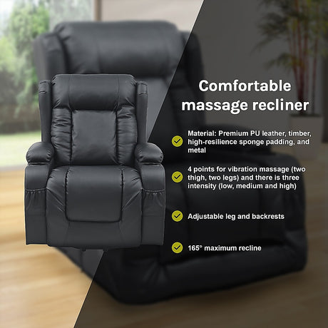 Lift Heated Leather Recliner with Electric Massage and USB Port