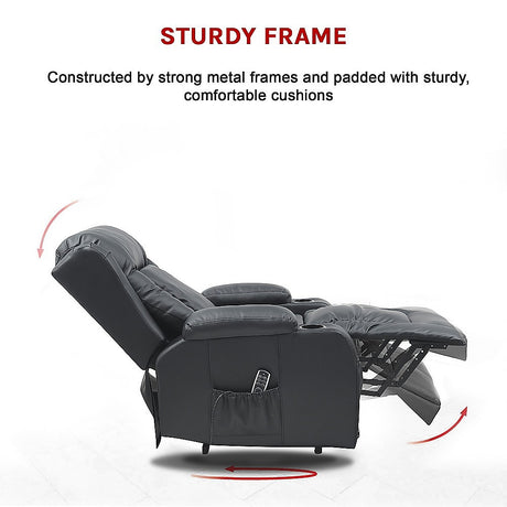 Lift Heated Leather Recliner with Electric Massage and USB Port
