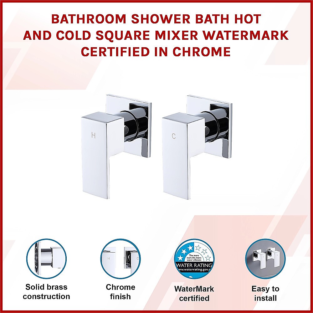 Bathroom Shower Bath Hot and Cold Square Mixer WATERMARK Certified in Chrome