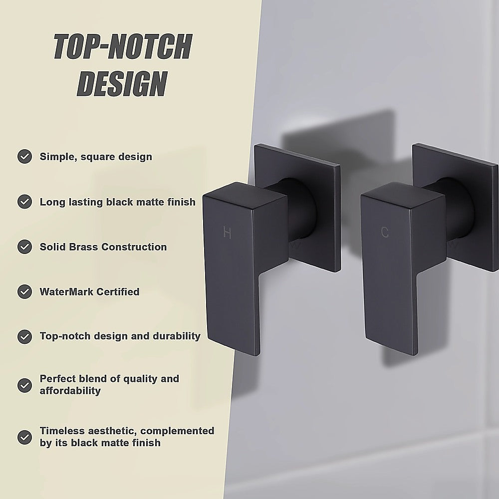 Bathroom Shower Bath Hot and Cold Square Mixer WATERMARK Certified in Black