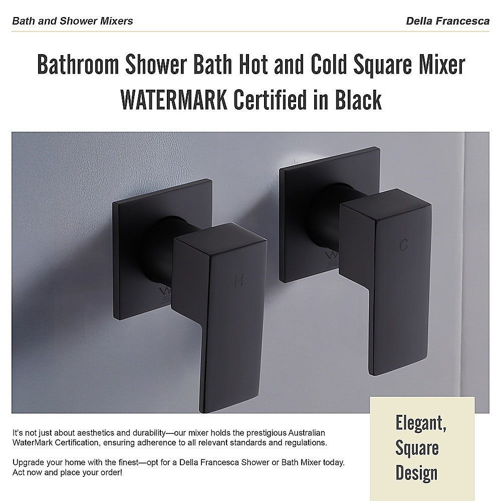 Bathroom Shower Bath Hot and Cold Square Mixer WATERMARK Certified in Black
