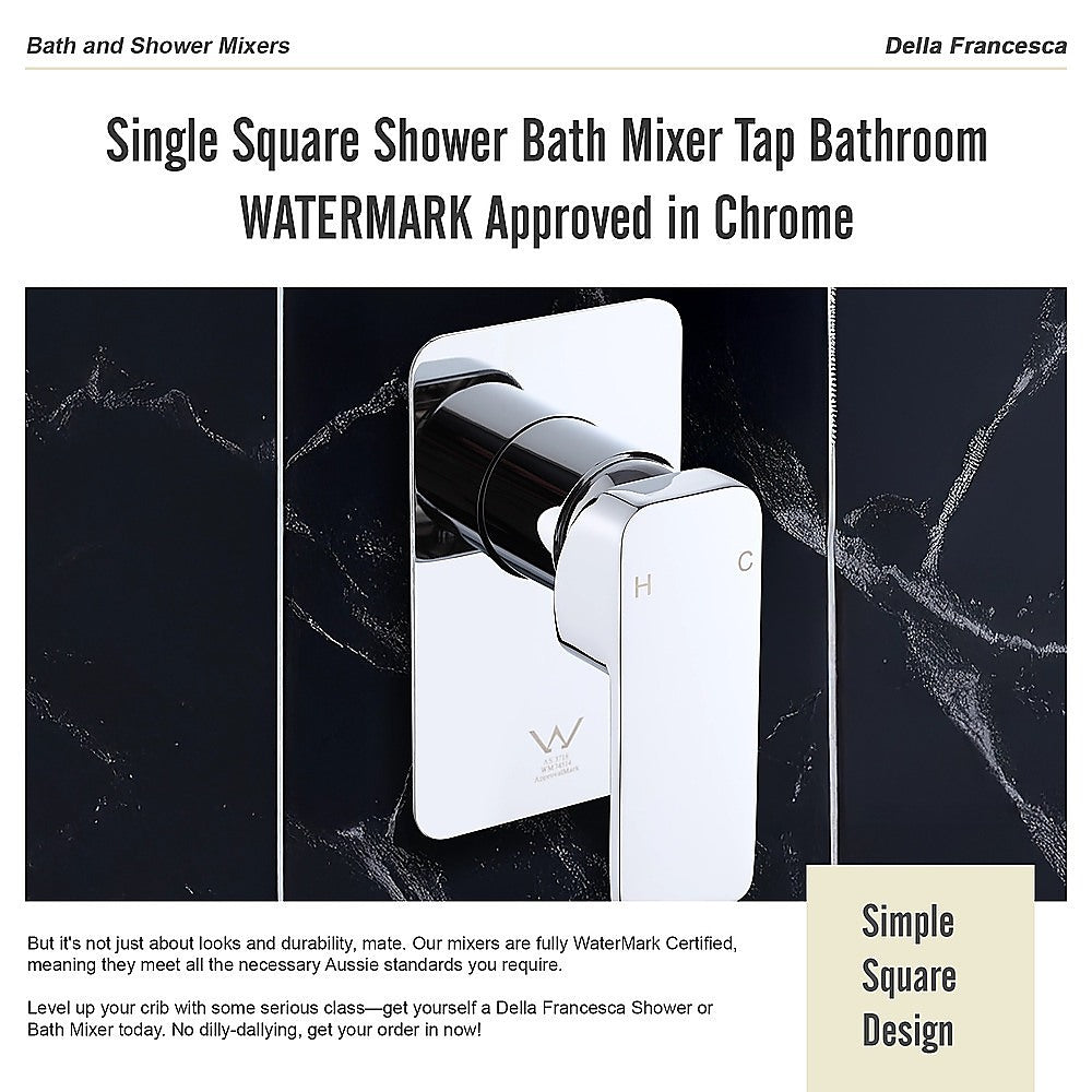 Single Square Shower Bath Mixer Tap Bathroom WATERMARK Approved in Chrome