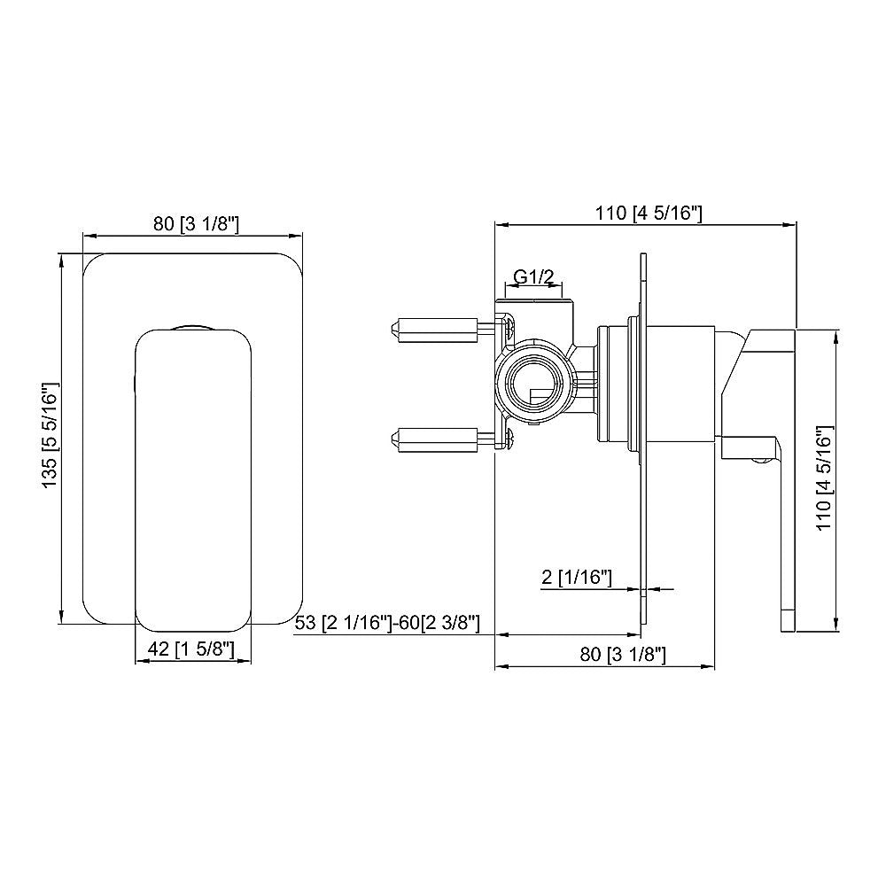 Single Square Shower Bath Mixer Tap Bathroom WATERMARK Approved in Chrome