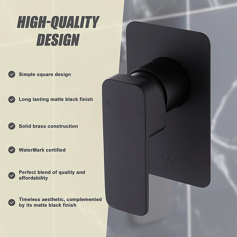 Single Square Shower Bath Mixer Tap Bathroom WATERMARK Approved in Black