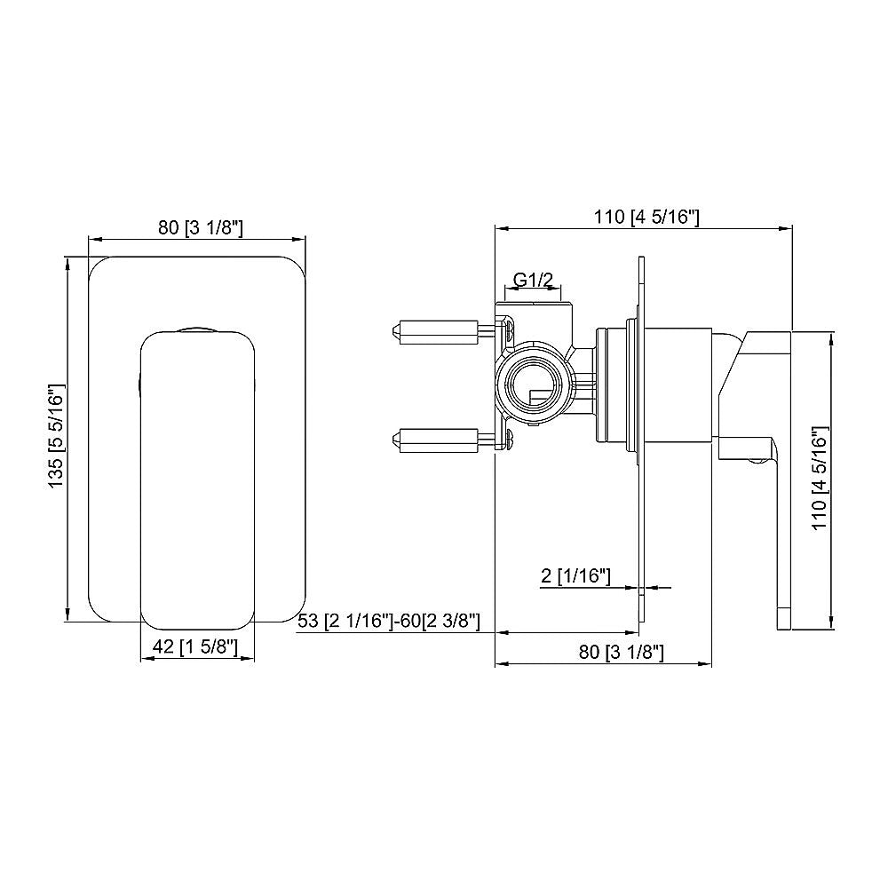 Single Square Shower Bath Mixer Tap Bathroom WATERMARK Approved in Black