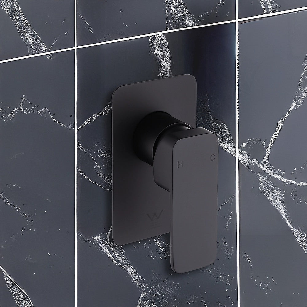 Single Square Shower Bath Mixer Tap Bathroom WATERMARK Approved in Black
