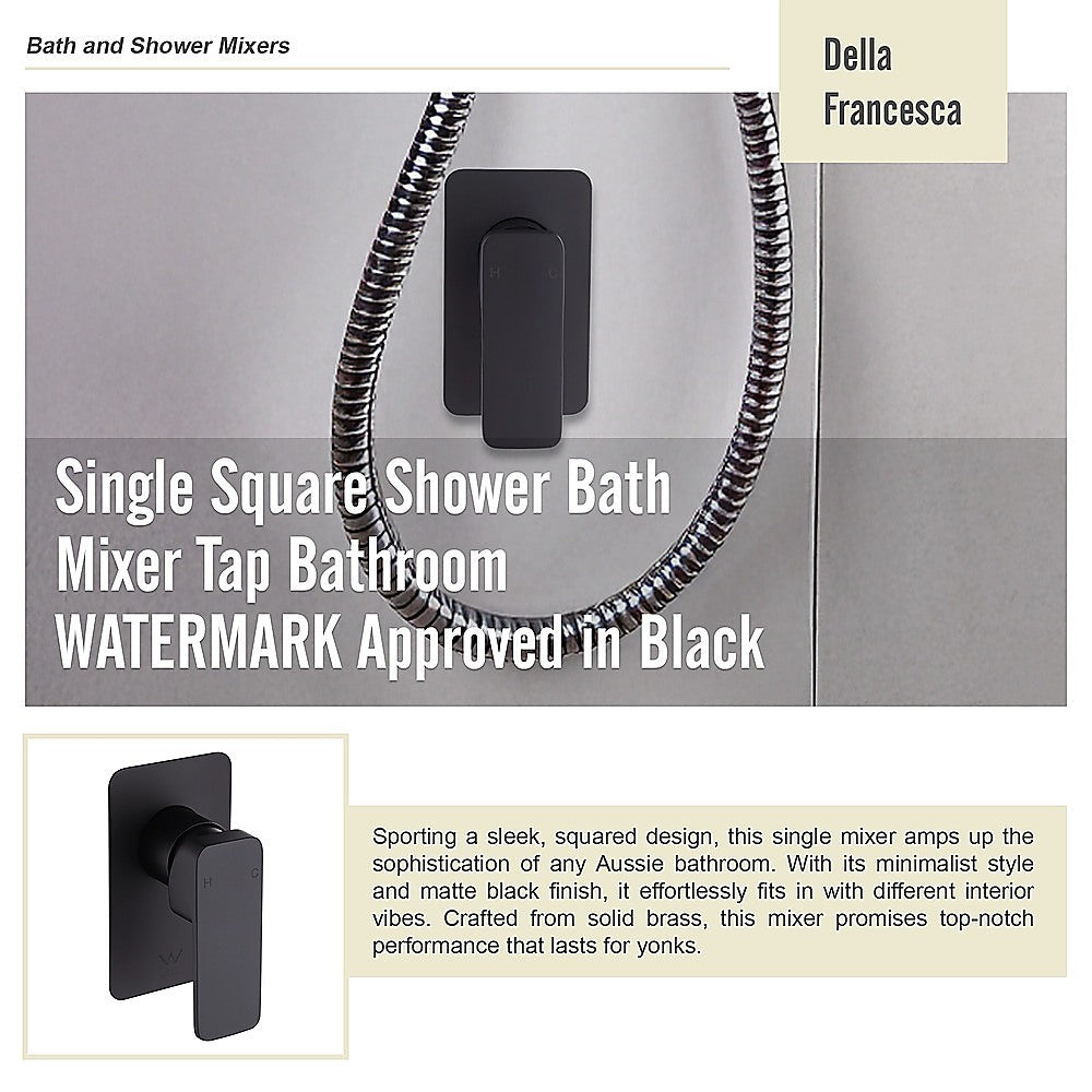 Single Square Shower Bath Mixer Tap Bathroom WATERMARK Approved in Black