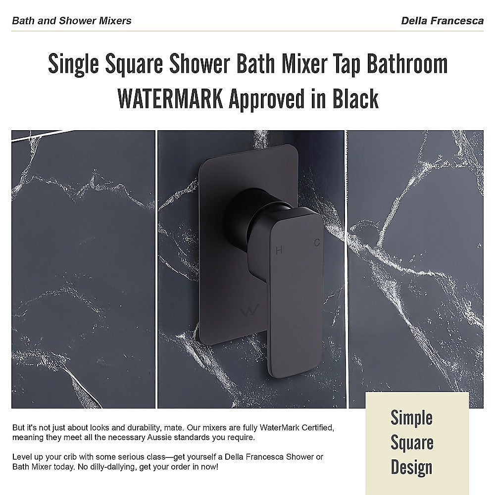 Single Square Shower Bath Mixer Tap Bathroom WATERMARK Approved in Black