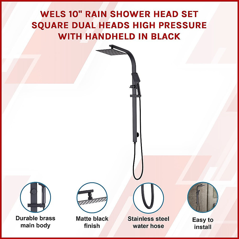 WELS 10" Dual Shower Head Set - Black