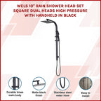 WELS 10" Dual Shower Head Set - Black